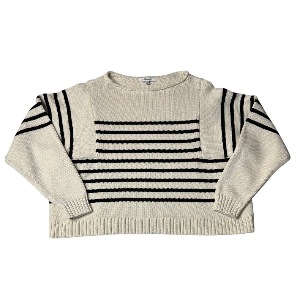 Madewell Cream and Black Striped Crewneck Sweater - Picture 6 of 12